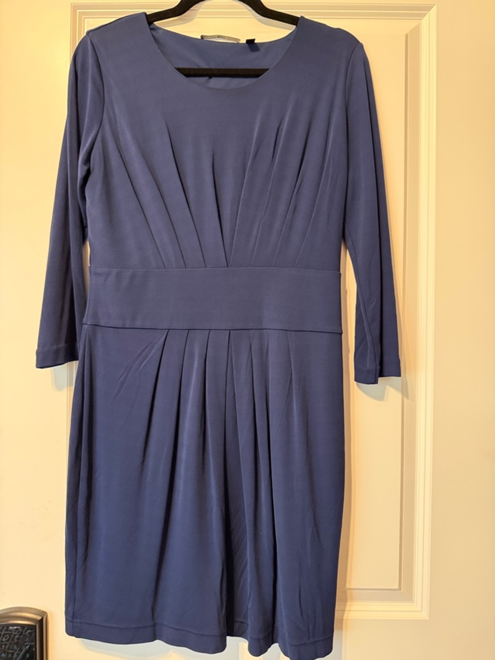 Hugo Boss Dusky Blue Long-Sleeve Pleated Waist Dress